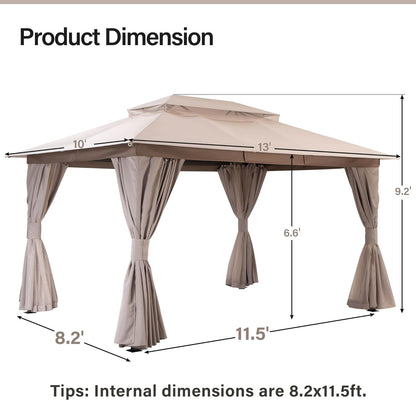 10x20 Gazebo Canopy with 100FT String Lights, Metal Heavy Duty Patio Canopy Tent with Double Roofs, Mosquito Nettings and Privacy Screens for Backyard, Garden, Lawn, Gray
