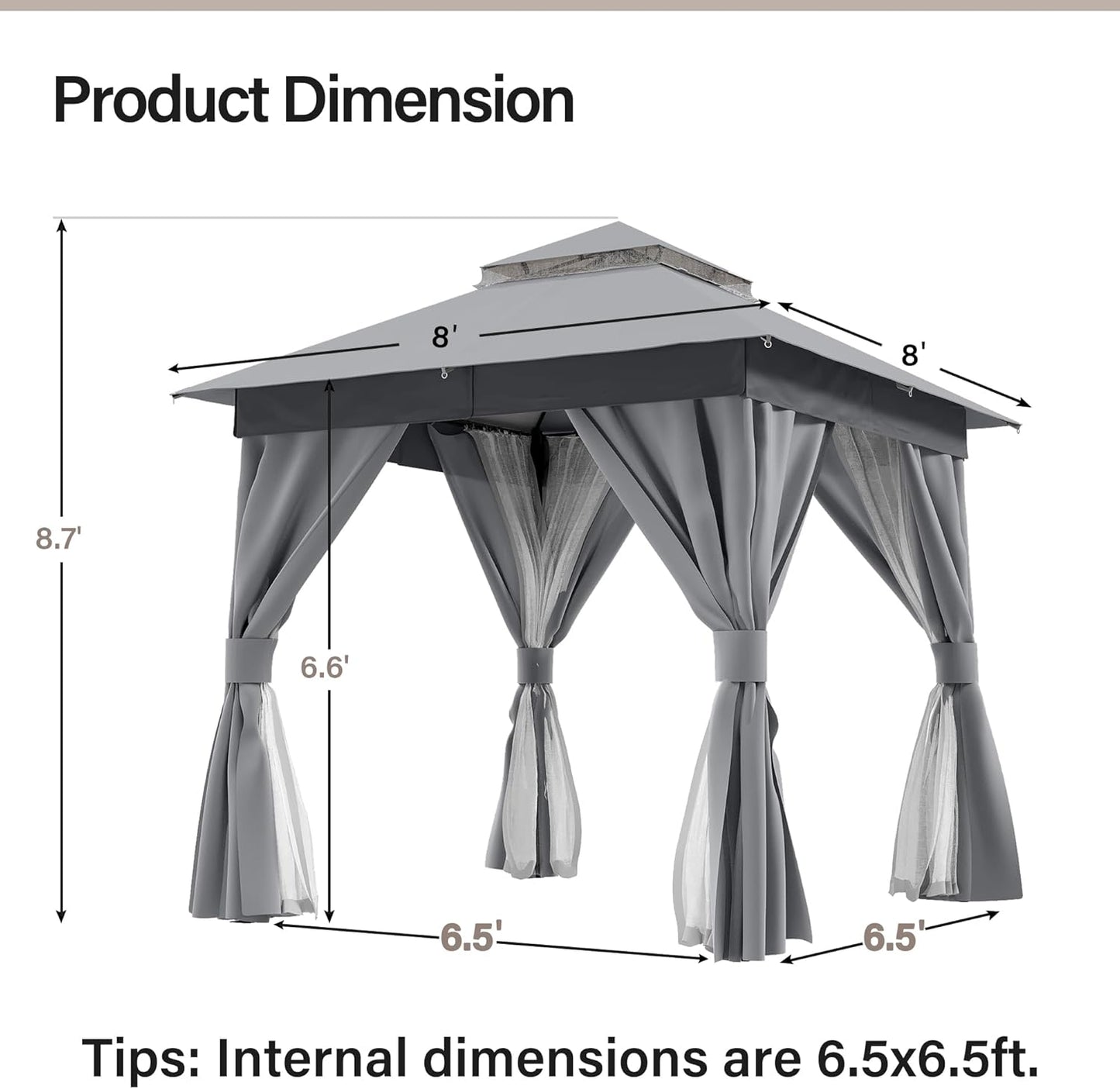 10x20 Gazebo Canopy with 100FT String Lights, Metal Heavy Duty Patio Canopy Tent with Double Roofs, Mosquito Nettings and Privacy Screens for Backyard, Garden, Lawn, Gray