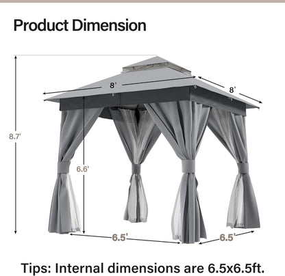 10x20 Gazebo Canopy with 100FT String Lights, Metal Heavy Duty Patio Canopy Tent with Double Roofs, Mosquito Nettings and Privacy Screens for Backyard, Garden, Lawn, Gray