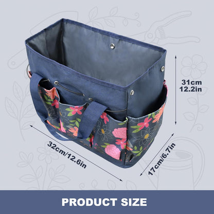 Waterproof Garden Tool Bag, 600D Oxford Portable Gardening Tote with Handle & Multi Pockets, Ideal Gifts for Parents Women (Green, Tools Not Included)