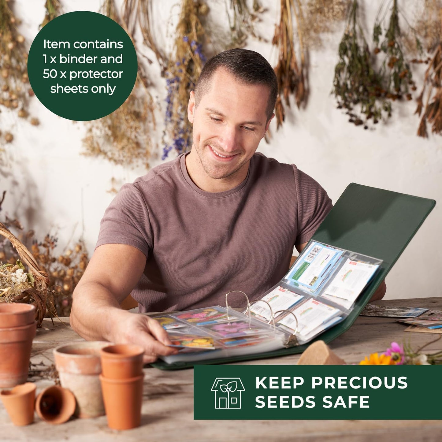 WILDGOOSE Seed Storage Organizer Binder - Seed Packet Organizer with 50 Pack Sheet Protectors That Stores 200 Seed Envelopes. (Blue)