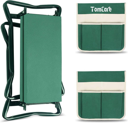 TomCare Garden Kneeler and Seat 10.64” Wider Larger Soft Kneeling Pad Garden Bench with 2 Large Tool Pouches Heavy Duty Garden Stool Foldable Tools Gardening Gifts for Women Men Gardeners
