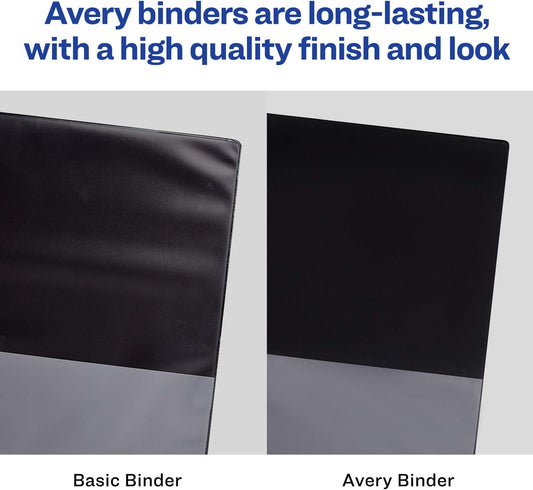 Avery Standard 3 Ring Binder, 1" Round Rings, 175-Sheet Capacity, 1.4 Inch Wide Spine, 1 Black Binder, Ideal for Lightweight Organization and Occasional Referencing (03301)