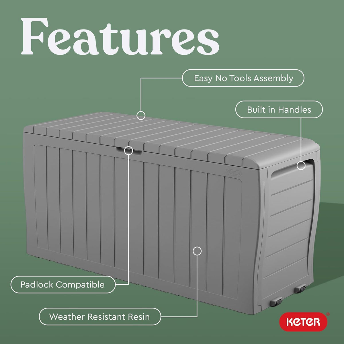 Keter Marvel Plus 71 Gallon Resin Outdoor Storage Box for Patio Furniture Cushions, Throw Pillows, Garden Tools and Pool Floats, Brown