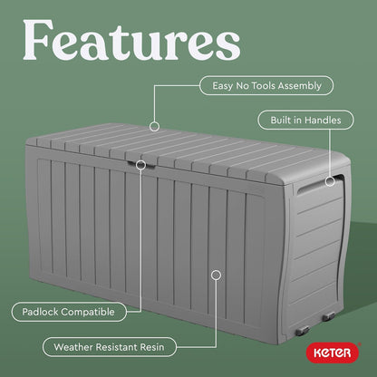 Keter Marvel Plus 71 Gallon Resin Outdoor Storage Box for Patio Furniture Cushions, Throw Pillows, Garden Tools and Pool Floats, Brown