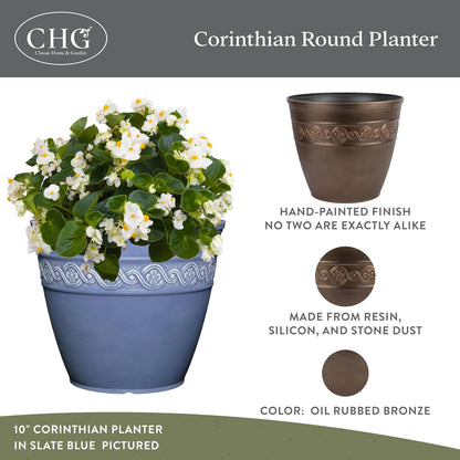 Classic Home and Garden Corinthian Resin Planter Pot - Outdoor & Indoor Plant Pot - Round Planter for Plants & Flowers (10" Storm Gray, Pack of 1)