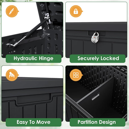 30 Gallon Resin Deck Box Waterproof Outdoor Storage Box for Patio Furniture Pool Accessories Indoor Storage for Cushion Garden Tools (30 Gallon, Black)