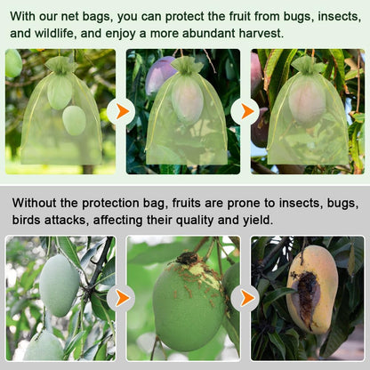 Shintop 100Pcs Fruit Protection Bags, 6x9 Inch Green Fruit Tree Netting Cover Drawstring Mesh Tomato Bags Pest Barrier for Apples Mango