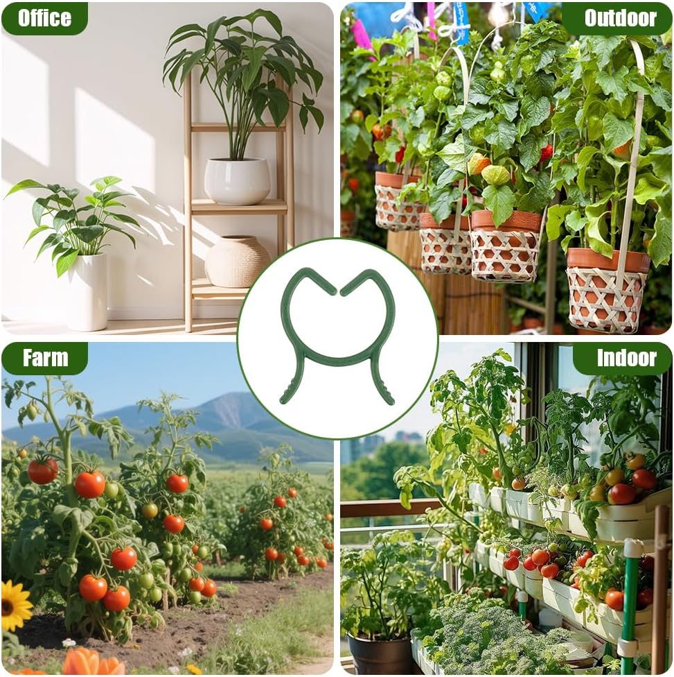AUAUY 210 Pcs Plant Clips Green Garden Clips Plastic Plant Rings Plant Support Clips for Securing Plant Stem（L）