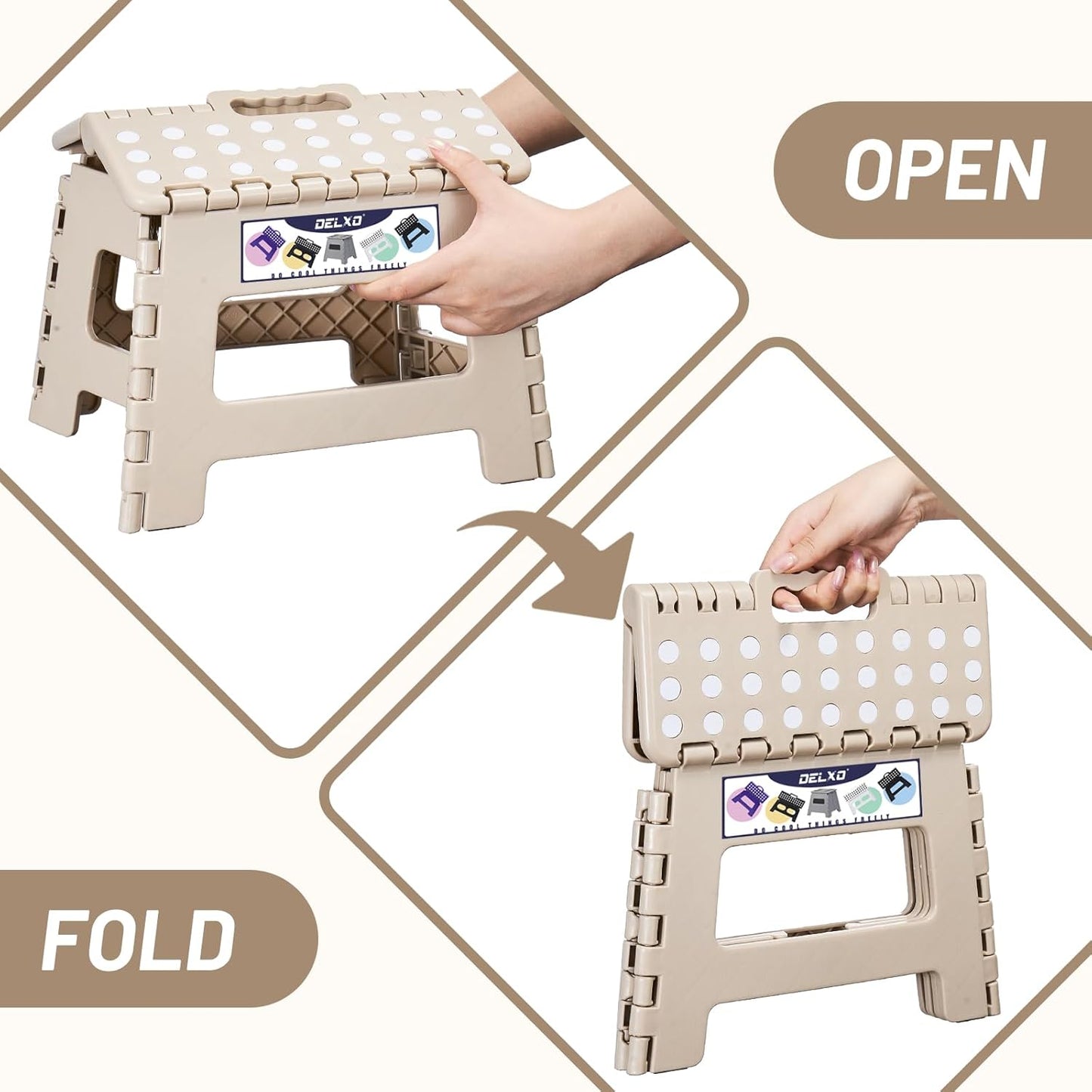 Folding Step Stool 13 Inch,300 Lbs Step Stool for Adults Black
