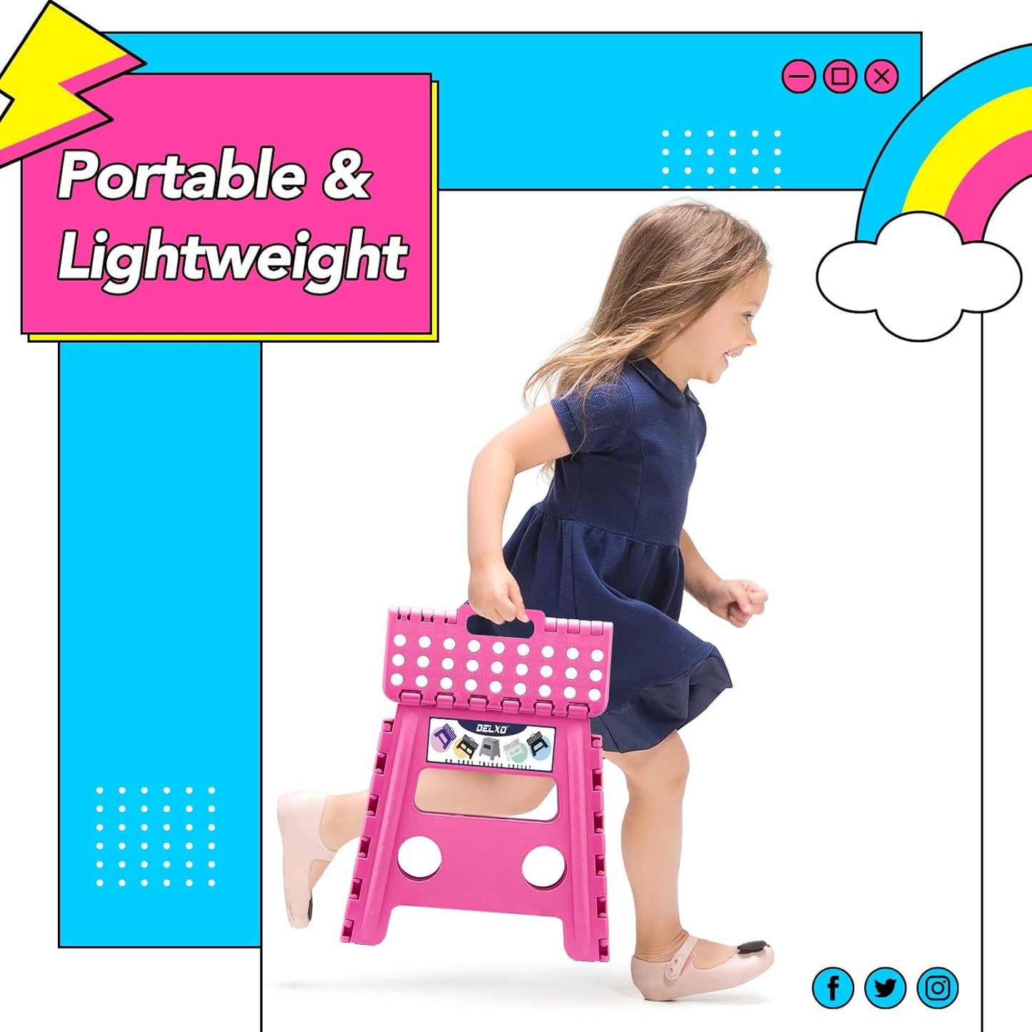 Folding Step Stool 13 Inch,300 Lbs Step Stool for Adults Black