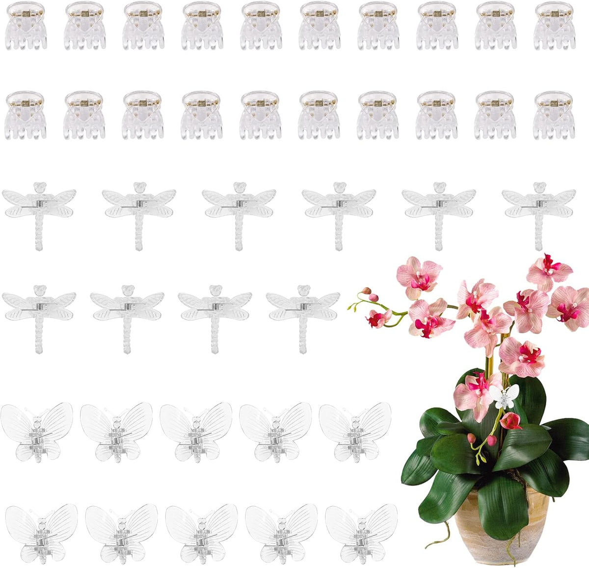 50Pcs Orchid Clips Plastic Dragonfly Butterfly Plant Clips,Portable Garden Plant Support Clip for Supporting Stems Orchid Vines Stalks Climbing Plants Grow Uprigh