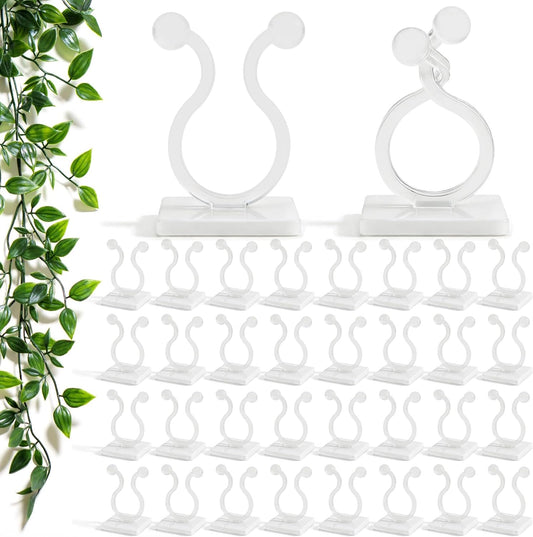 100 Pcs Plant Climbing Wall Fixture Clips, White Plant Fixer with Self-Adhesive Hook, Fixing Clip Vines Holder for Indoor Outdoor Plants Support Cable Wire (Medium)