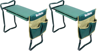 MaxWorks 50921 Folding Garden Kneeler Stool with 8 inch Wide Kneeling Pad, with 1 Tools Pouch for Planting and Gardening