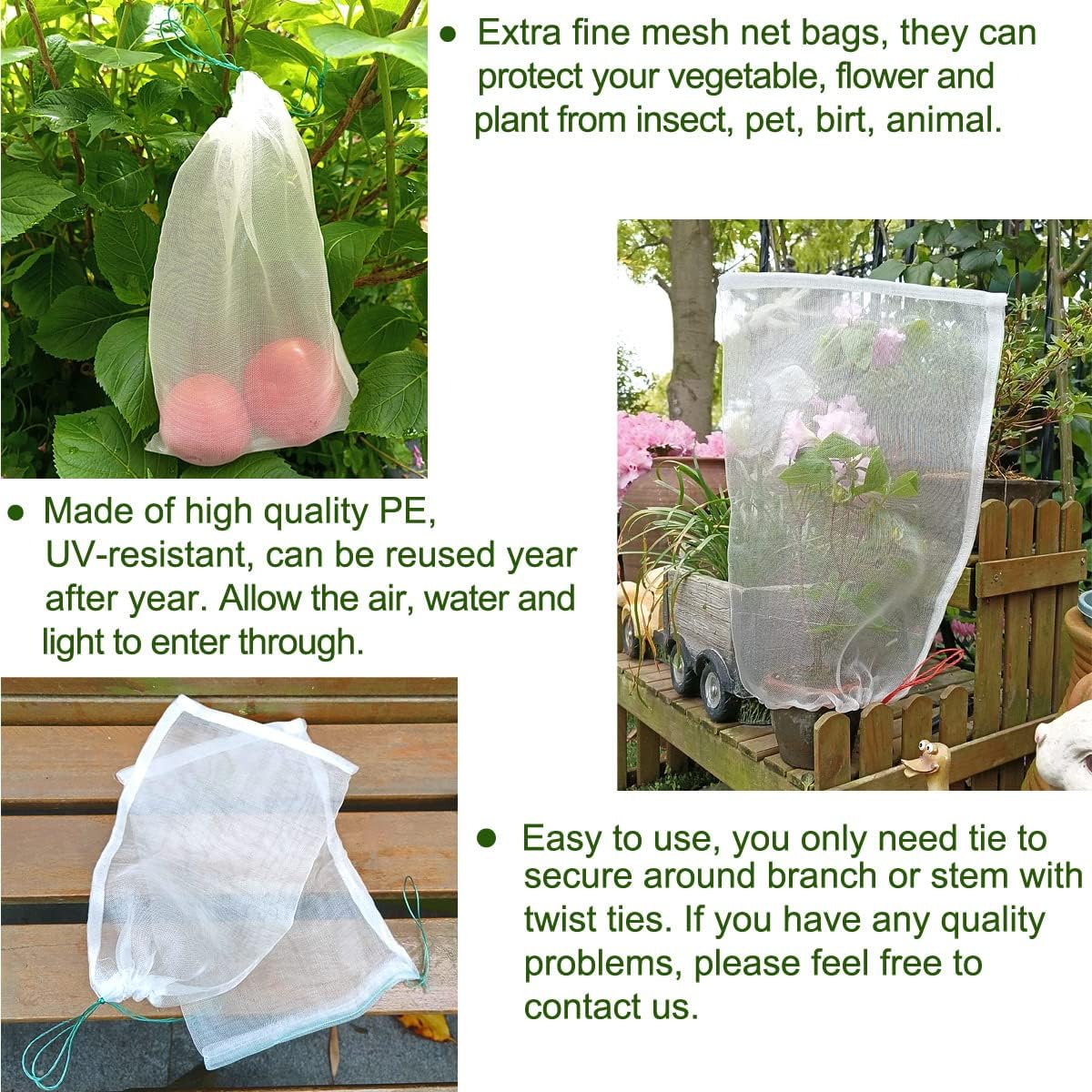 5Pcs 22"x16" Mosquito Bug Insect Bird Fine Mesh Net Barrier Hunting Blind Garden Screen Netting Bag for Protect Your Plant Fruits Flower