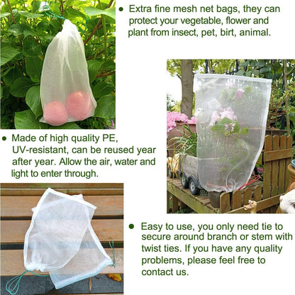 5Pcs 22"x16" Mosquito Bug Insect Bird Fine Mesh Net Barrier Hunting Blind Garden Screen Netting Bag for Protect Your Plant Fruits Flower