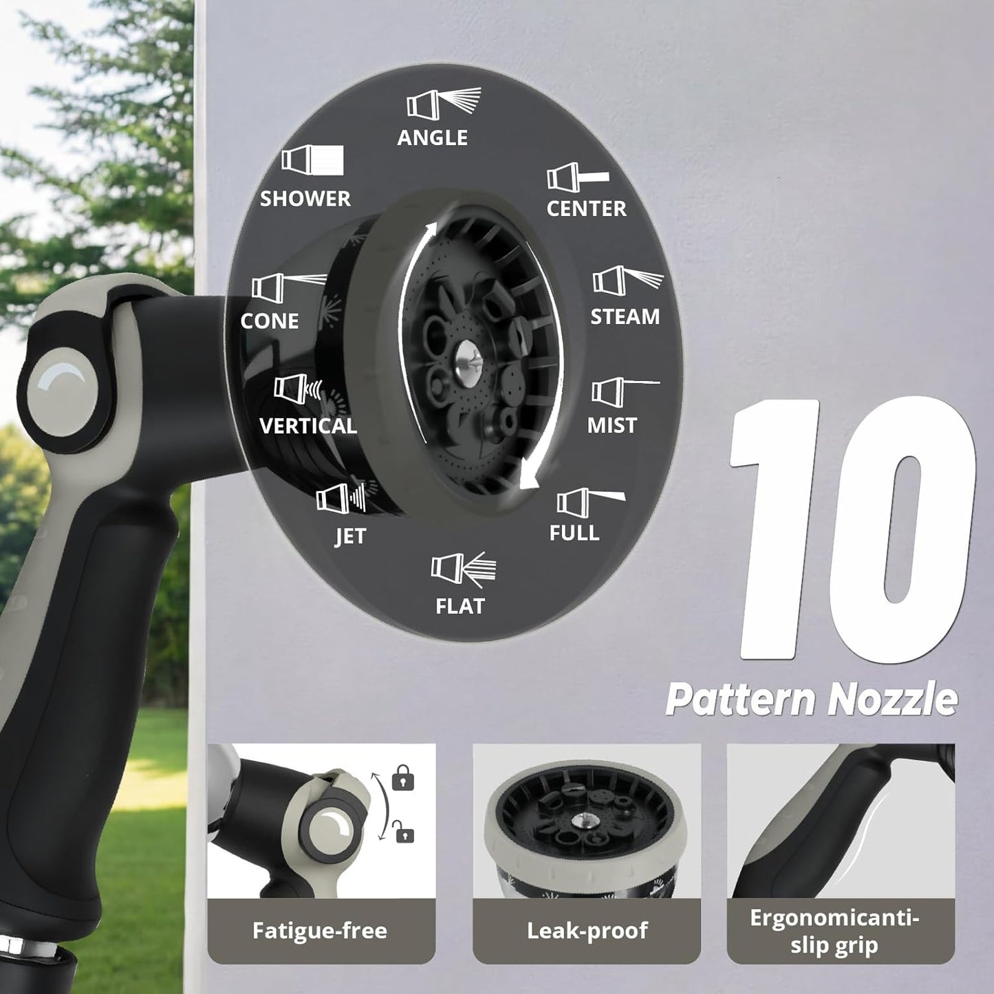 Retractable Garden Hose Reel, 1/2 inch x 50ft Wall Mounted Heavy Duty Hose Reel with Auto Rewind System, 180° Swivel Bracket, Any Length Lock, 10-Pattern Garden Hose Nozzle