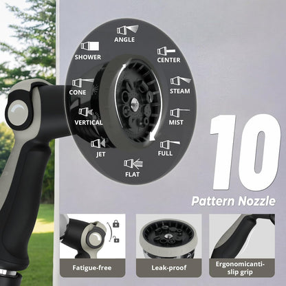 Retractable Garden Hose Reel, 1/2 inch x 50ft Wall Mounted Heavy Duty Hose Reel with Auto Rewind System, 180° Swivel Bracket, Any Length Lock, 10-Pattern Garden Hose Nozzle