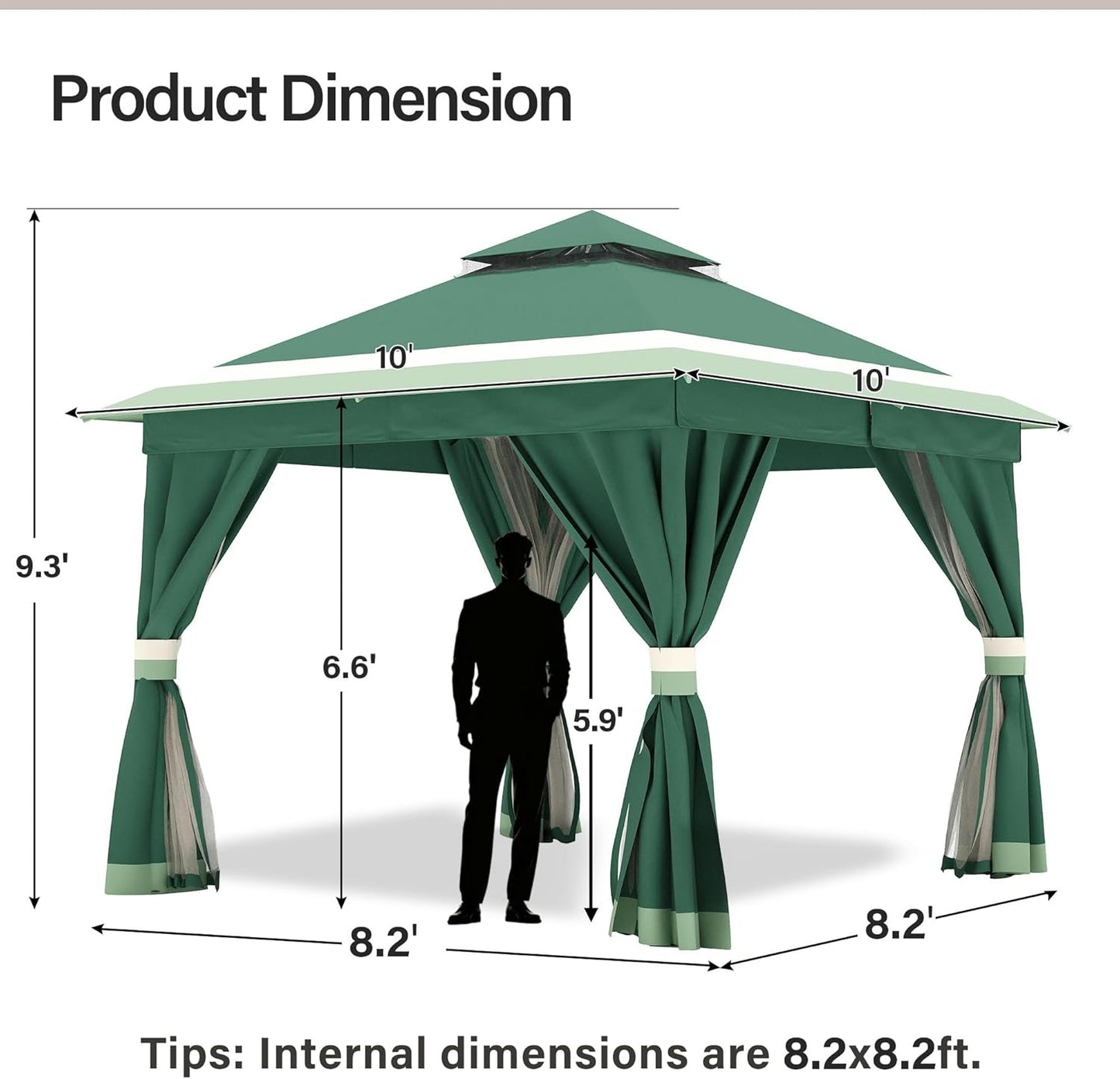 10x20 Gazebo Canopy with 100FT String Lights, Metal Heavy Duty Patio Canopy Tent with Double Roofs, Mosquito Nettings and Privacy Screens for Backyard, Garden, Lawn, Gray