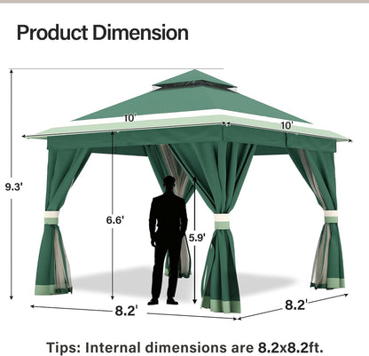 10x20 Gazebo Canopy with 100FT String Lights, Metal Heavy Duty Patio Canopy Tent with Double Roofs, Mosquito Nettings and Privacy Screens for Backyard, Garden, Lawn, Gray