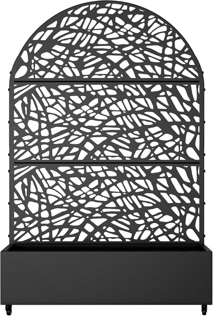 Casaphoria Metal Raised Garden Bed with Trellis and Wheels, 72"x47"x16" Planter Box for Climbing Plants, Vegetables & Vines, Features Drainage Holes and Privacy Screen (Black-Louver) - Colors D
