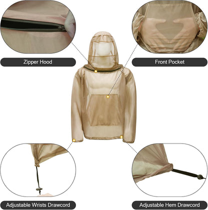 Mosquito Netting Suit Bug Net Mesh Clothing with Hood Outdoor Garden Hunting Camo Protection from Fly Insects Bugs