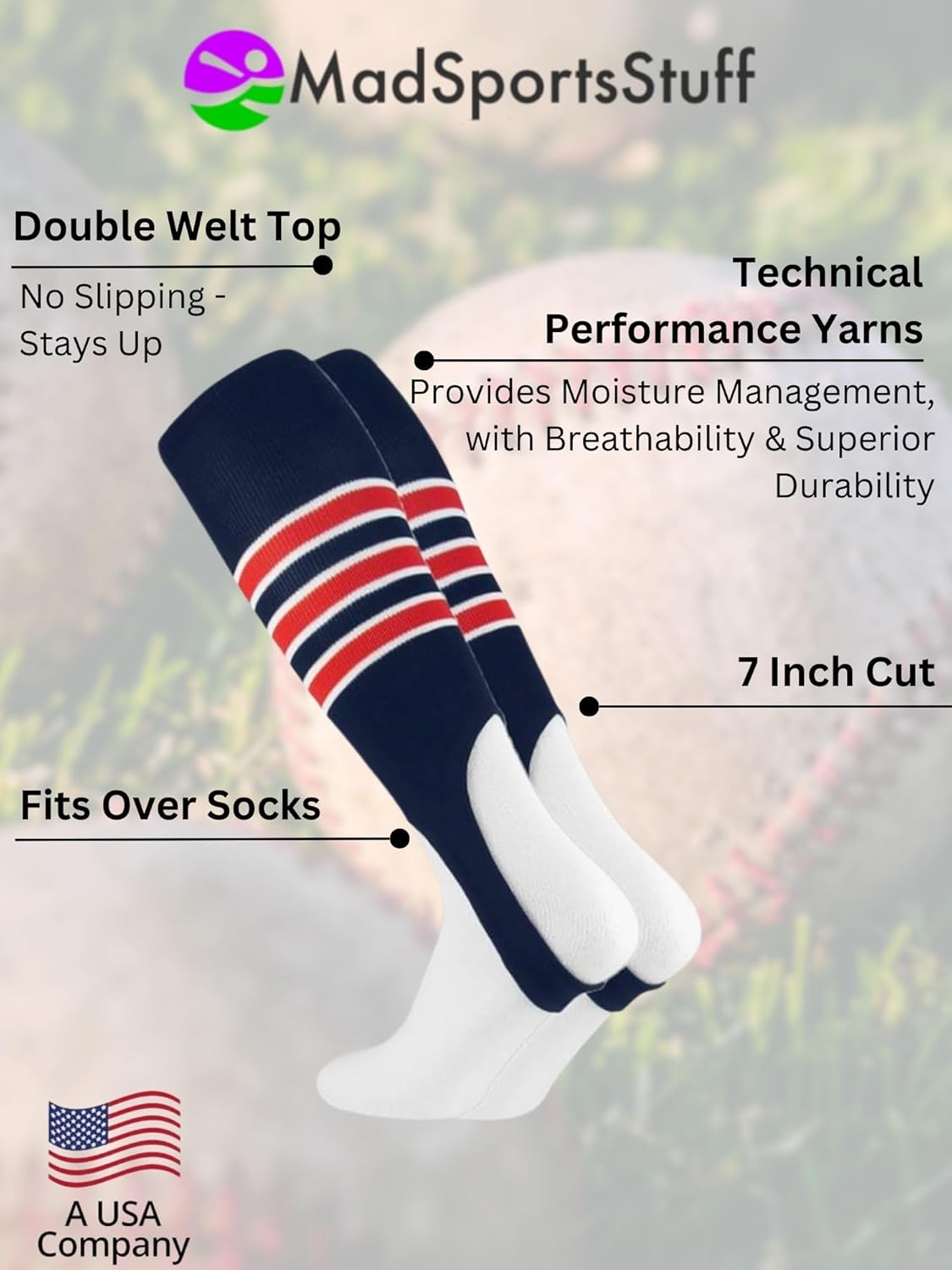 MadSportsStuff Baseball Stirrups Softball Stirrups with Stripes for Boys Girls Men Women Pattern B 3 Stripe