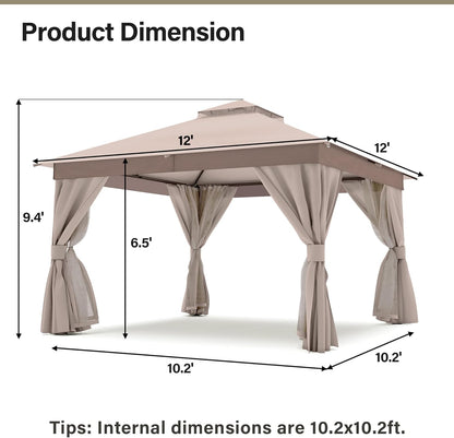 10x20 Gazebo Canopy with 100FT String Lights, Metal Heavy Duty Patio Canopy Tent with Double Roofs, Mosquito Nettings and Privacy Screens for Backyard, Garden, Lawn, Gray