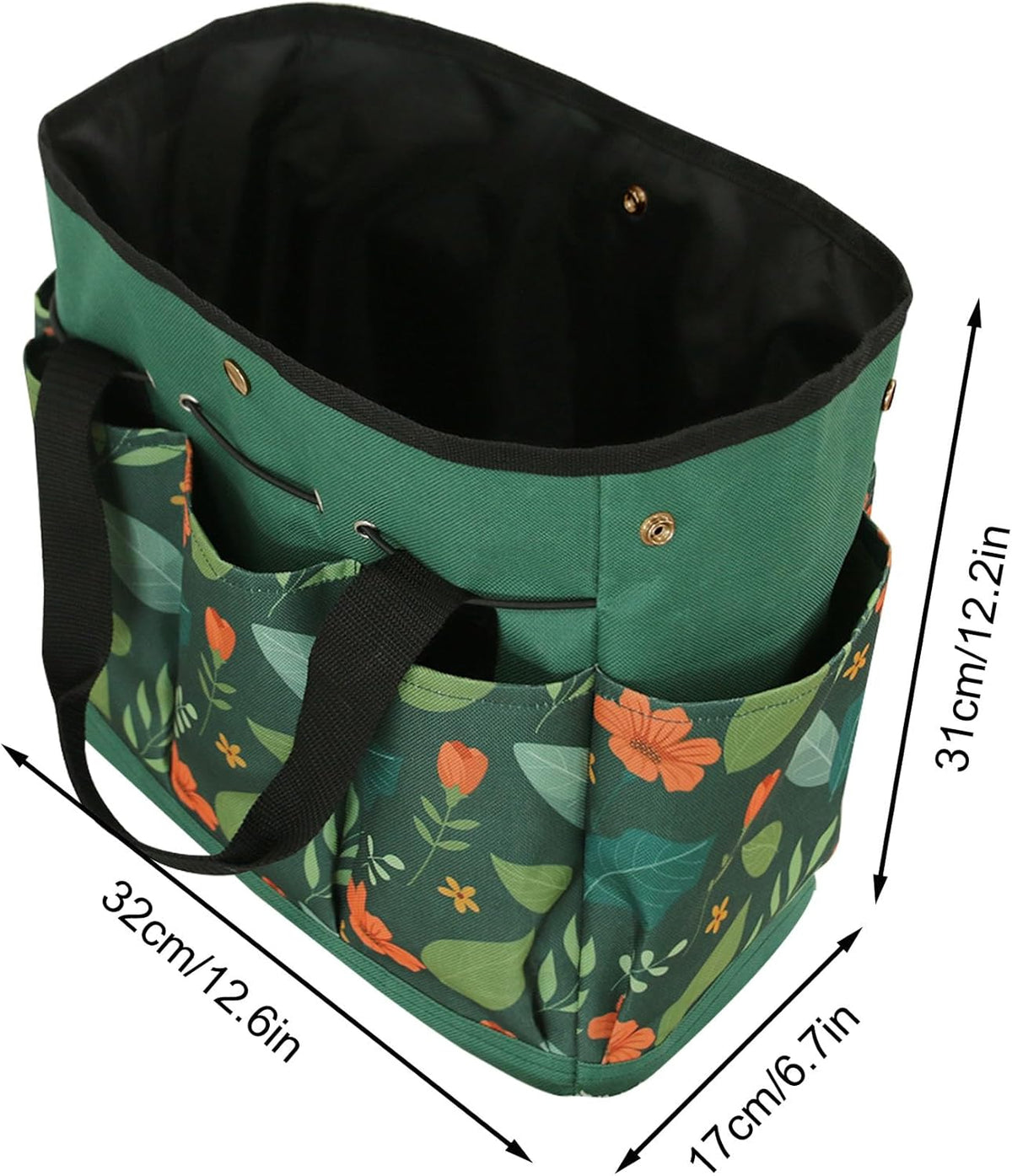 Waterproof Garden Tool Bag, 600D Oxford Portable Gardening Tote with Handle & Multi Pockets, Ideal Gifts for Parents Women (Green, Tools Not Included)