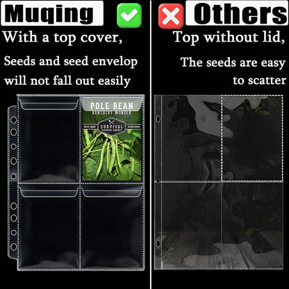 MUQING Seed Storage Organizer Binder, Holds 200 Seed Packets with Flip-Top Lid Sleeves, 50 Pages + 12 Monthly Cards + 4-Season Color-Coded Dividers, Faux Leather Seed Keeper Book for Gardeners (Green)
