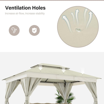 10x20 Gazebo Canopy with 100FT String Lights, Metal Heavy Duty Patio Canopy Tent with Double Roofs, Mosquito Nettings and Privacy Screens for Backyard, Garden, Lawn, Gray