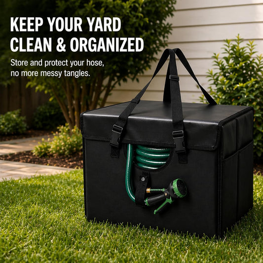 Expandable Garden Hose Holder, Water Hose Organizer, Heavy Duty Self Draining Hose Storage Container, Outdoor Sprinkler Storage Bag for Garden Tools