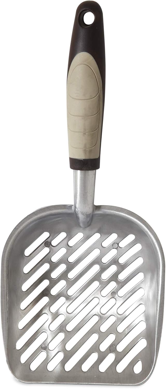 Petmate Metal Cat/Kitty Litter Scoop, Deep Shovel, Premium Non-Stick Large Scooper with Non-Slip Handle & Curved Design for Maximum Coverage