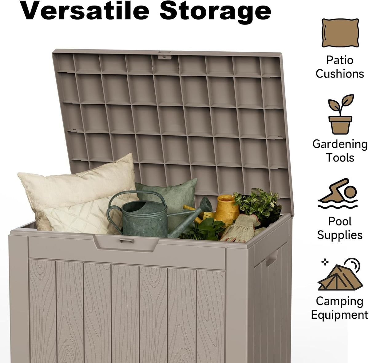 30 Gallon Outdoor Deck Box, Lockable Waterproof Outdoor Storage Boxes For Garden Tools,Indoor Cushions,Accessories Outside Storage Resin Weatherproof Container(Black)