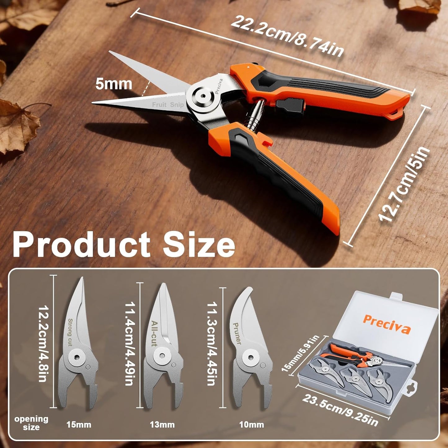 Preciva 4-in-1 Garden Pruning Shears, Gardening Shears with 4 Size Sharp High Carbon Martensitic Stainless Steel Blade, Rustproof, Wear-resistant, Removable, Multi-functional Gardening Tool