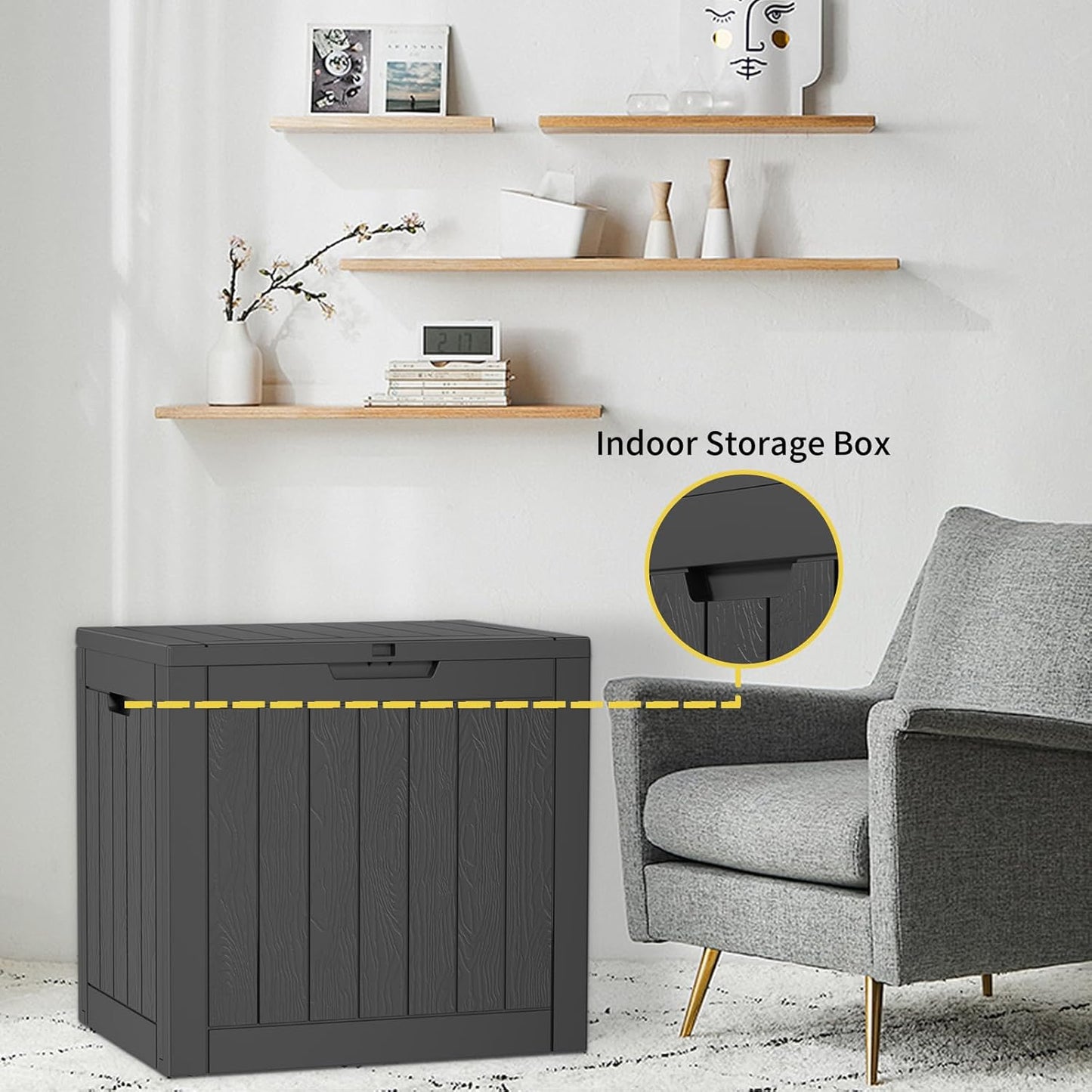 30 Gallon Outdoor Deck Box, Lockable Waterproof Outdoor Storage Boxes For Garden Tools,Indoor Cushions,Accessories Outside Storage Resin Weatherproof Container(Black)