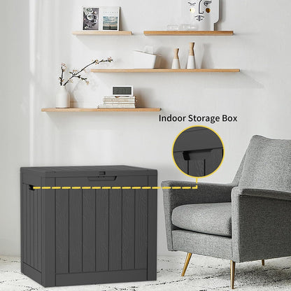 30 Gallon Outdoor Deck Box, Lockable Waterproof Outdoor Storage Boxes For Garden Tools,Indoor Cushions,Accessories Outside Storage Resin Weatherproof Container(Black)