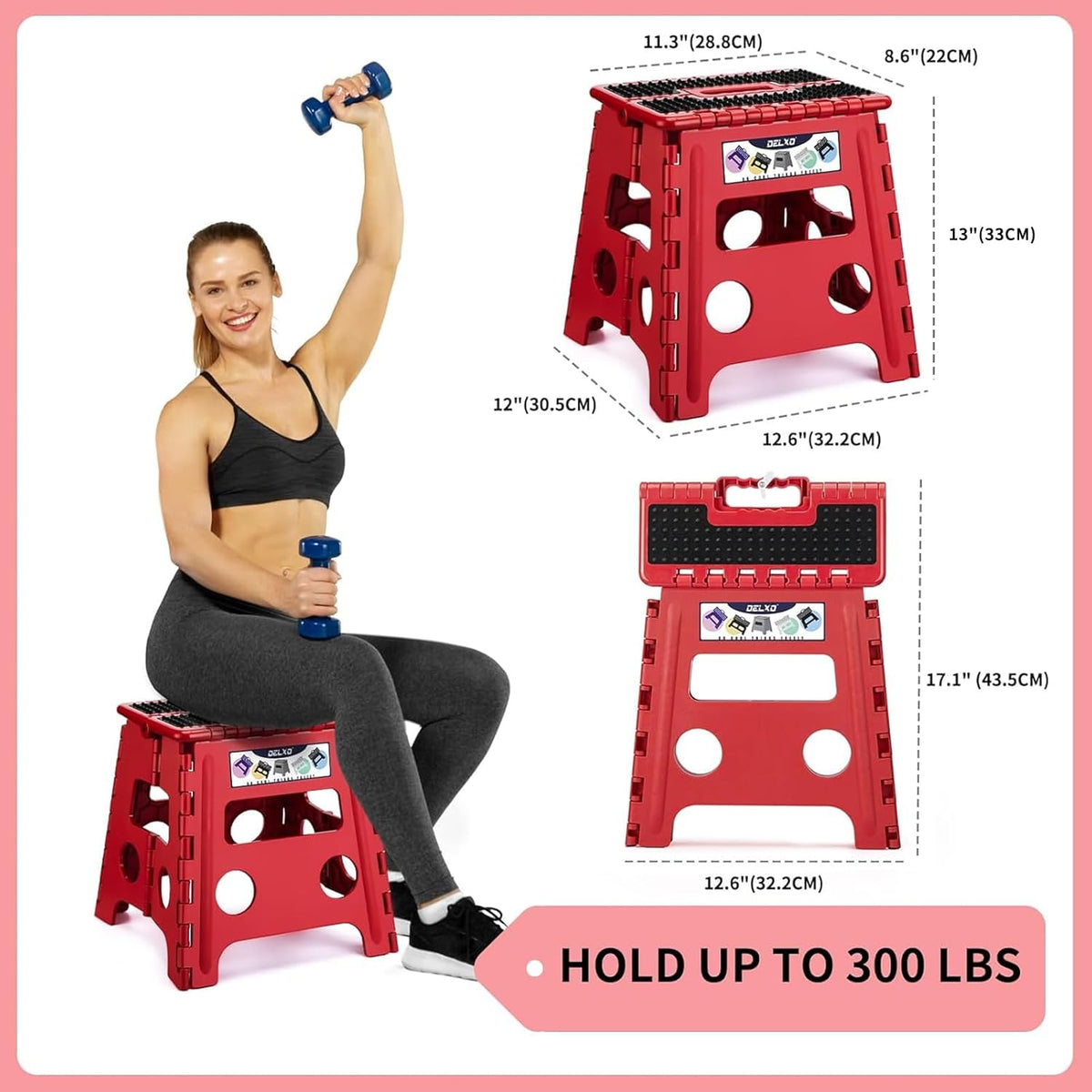 Folding Step Stool 13 Inch,300 Lbs Step Stool for Adults Black