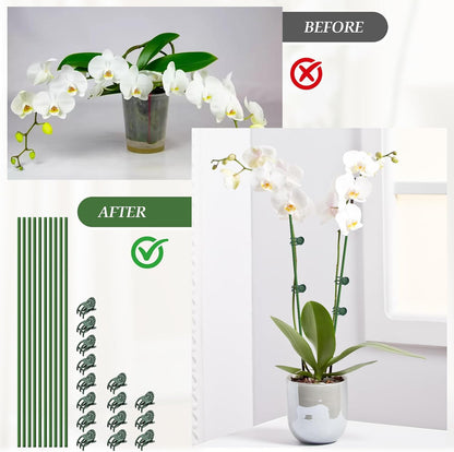 10 Pack 15.7" Plant Support Stakes with 15 Clips, Green Bendable Orchid Stakes for Indoor Outdoor Plants, Plastic Coated Plant Sticks Support for Potted Flowers, Vines, Roses, Tall Stem Plants