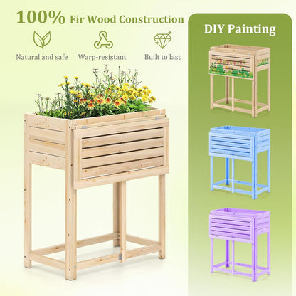 Giantex Wood Raised Garden Bed w/Folding Drop-Leaf Potting Table, Planter Box for Flower Herb Vegetable Fruit, Indoor Outdoor Elevated Raised Beds for Gardening, Backyard, Patio, Balcony