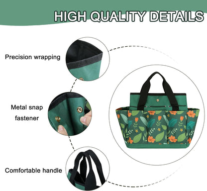 Waterproof Garden Tool Bag, 600D Oxford Portable Gardening Tote with Handle & Multi Pockets, Ideal Gifts for Parents Women (Green, Tools Not Included)