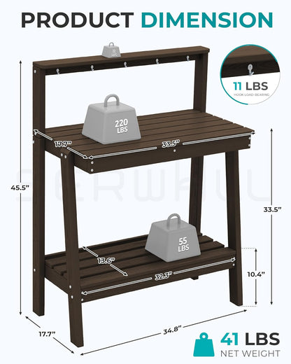 SERWALL Outdoor Potting Bench with Removeable Sink,Rot-Resistant HDPE Potting Table for Outside Gardening, All Weather Use - Gray
