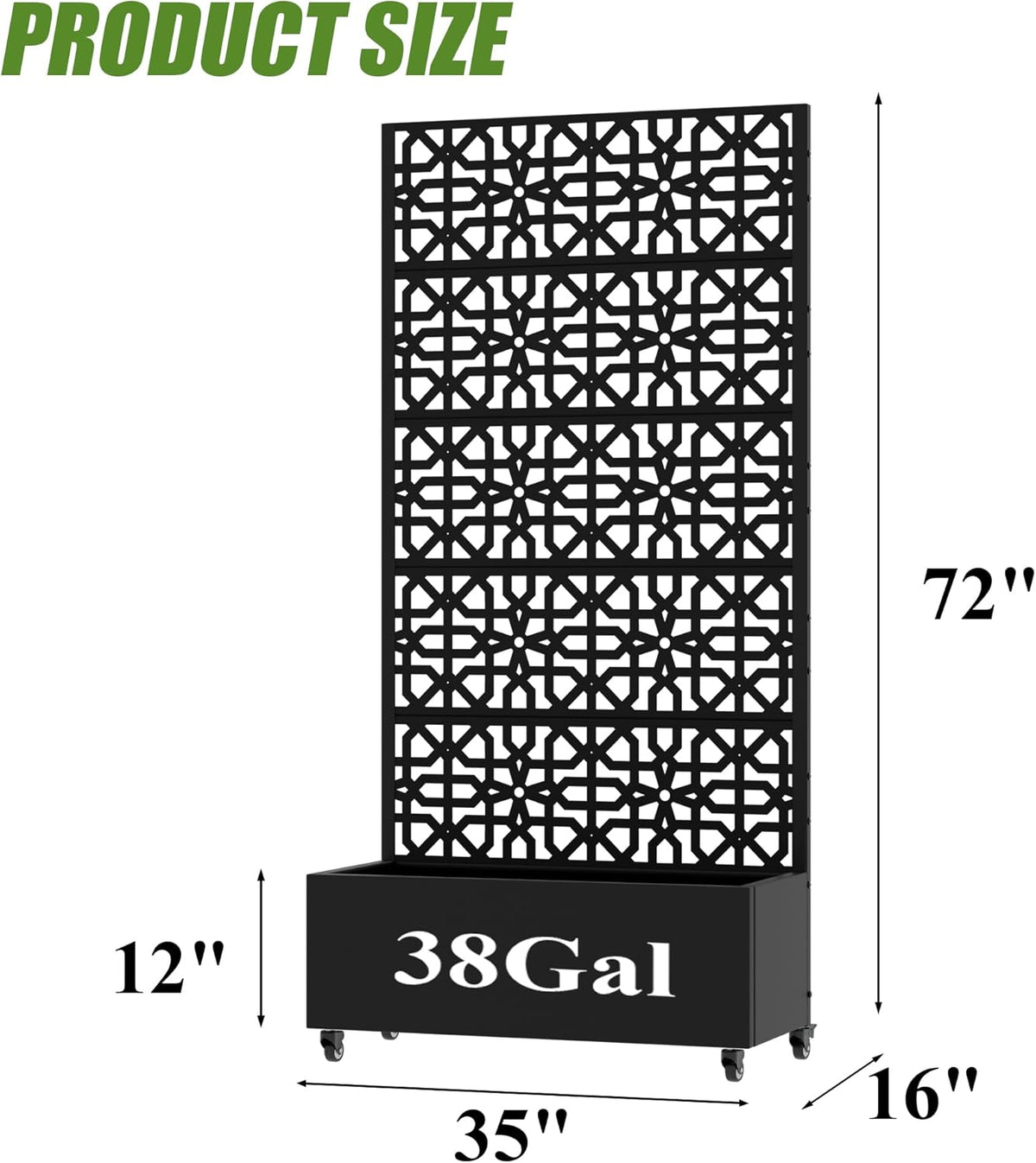 Casaphoria Metal Raised Garden Bed with Trellis and Wheels, 72"x47"x16" Planter Box for Climbing Plants, Vegetables & Vines, Features Drainage Holes and Privacy Screen (Black-Louver) - Colors B