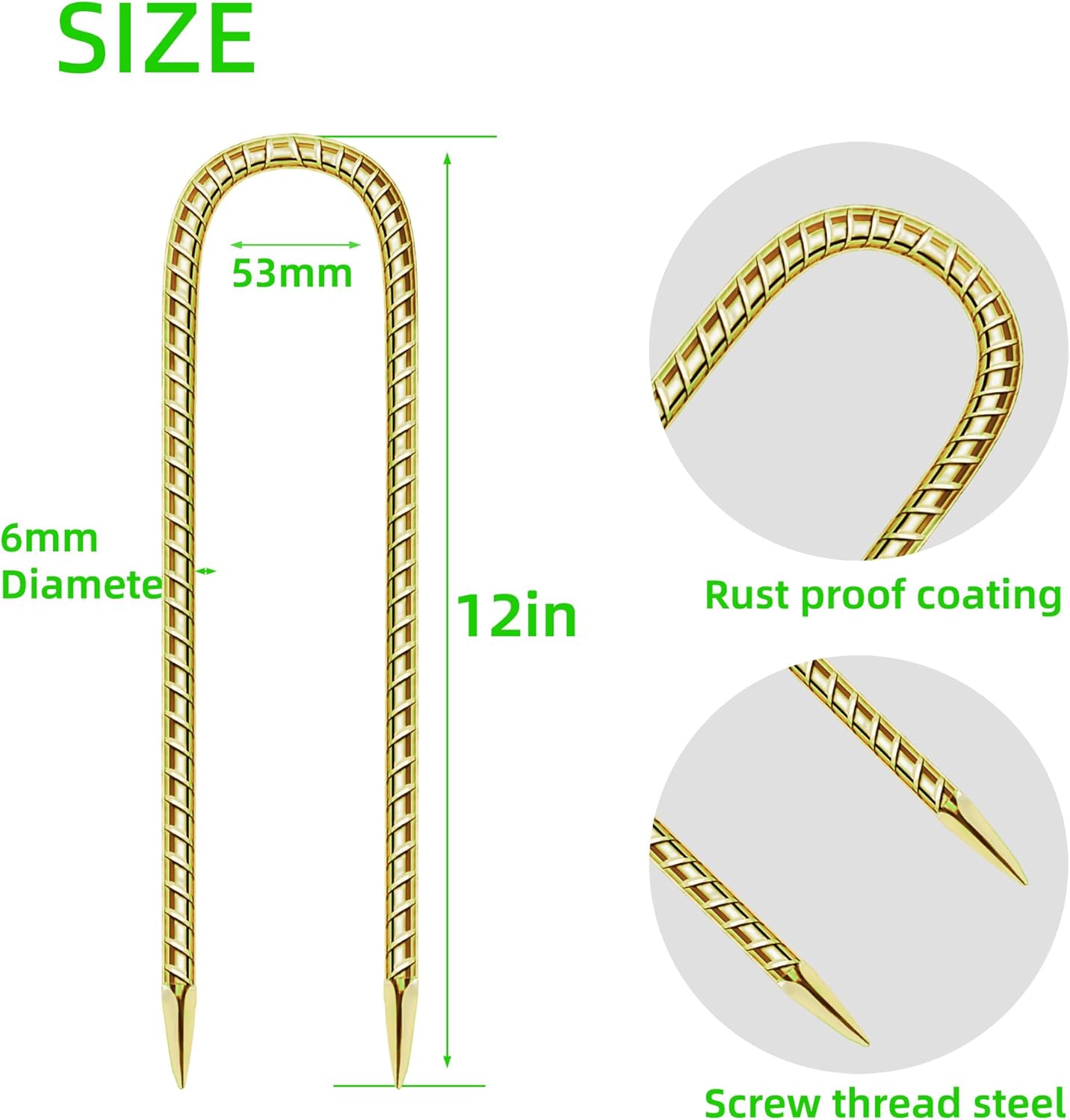 11 Pack Ground Garden Rebar Stakes Rebar 12 Inch Anti-Rust Galvanized Steel U Shape Hook Heavy Duty Ground Anchors for Tents, Position Kits,Fences, and Trampolines Landscape Fabric