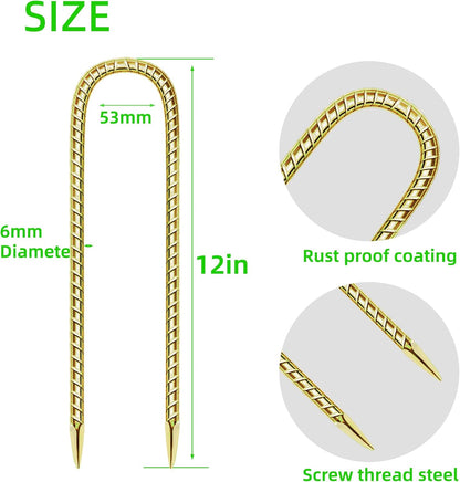11 Pack Ground Garden Rebar Stakes Rebar 12 Inch Anti-Rust Galvanized Steel U Shape Hook Heavy Duty Ground Anchors for Tents, Position Kits,Fences, and Trampolines Landscape Fabric