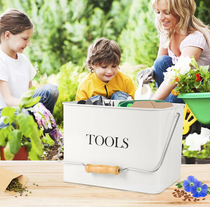 Garden Tool Organizer, Metal Tool Caddy with 3 Compartments, Portable Garden Tool Basket with Handle, Gardening Tool Kit Holder Empty, Garden Tool Storage for Indoor and Outdoor Use - Green