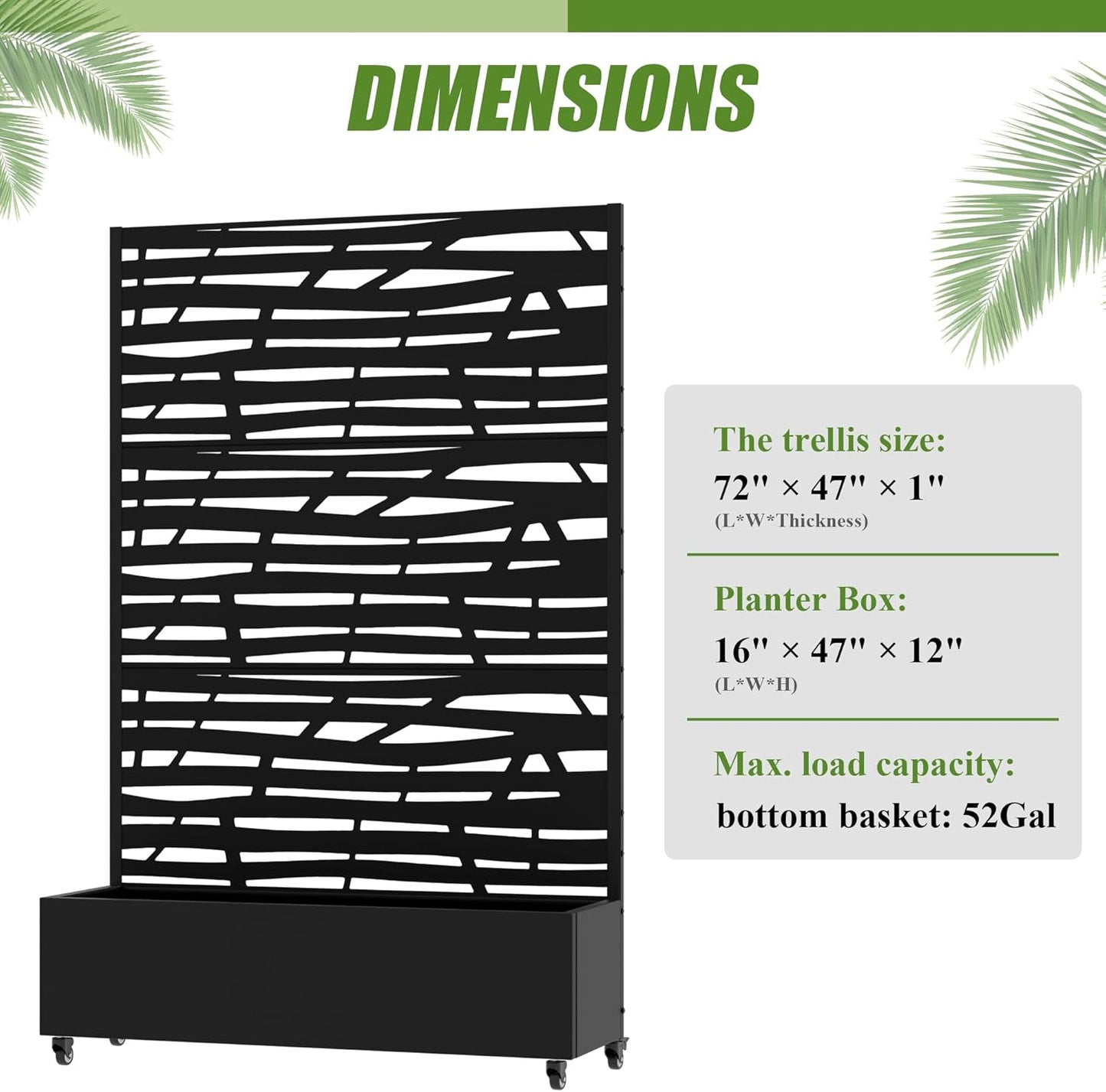 Casaphoria Metal Raised Garden Bed with Trellis and Wheels, 72"x47"x16" Planter Box for Climbing Plants, Vegetables & Vines, Features Drainage Holes and Privacy Screen (Black-Louver) - Colors A