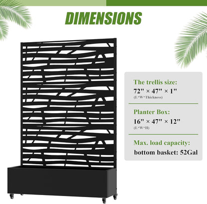 Casaphoria Metal Raised Garden Bed with Trellis and Wheels, 72"x47"x16" Planter Box for Climbing Plants, Vegetables & Vines, Features Drainage Holes and Privacy Screen (Black-Louver) - Colors A