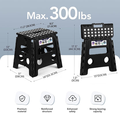 Folding Step Stool 13 Inch,300 Lbs Step Stool for Adults Black