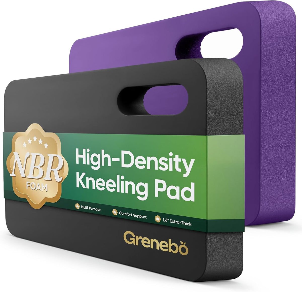 Grenebo 2-Pack 1.6" Extra Thick NBR Foam Garden Kneeling Pads, Ultra Soft Cushion Kneeling Pads for Gardening, Gardening Kneeling Pad for Baby Bathing, Work, Exercise, 17.3×11×1.6 in, Green